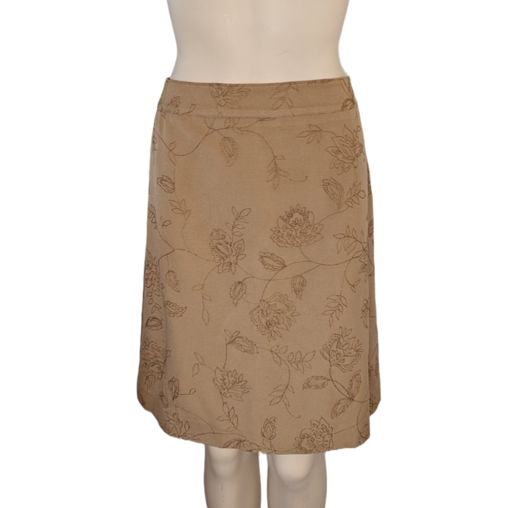 Ann Taylor Embroidered Caramel Skirt Size 12 EUC